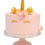 Unicorn-taart-1-laag-roze-botercreme-goud-hoorn
