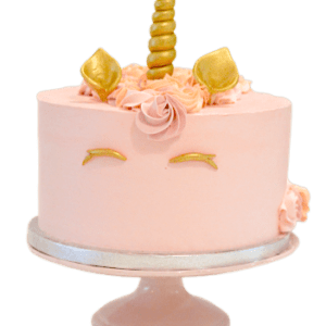 Unicorn-taart-1-laag-roze-botercreme-goud-hoorn