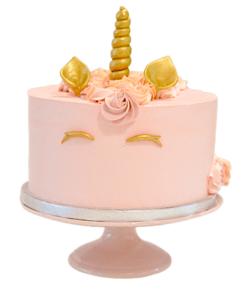 Unicorn-taart-1-laag-roze-botercreme-goud-hoorn
