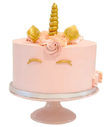 Unicorn-taart-1-laag-roze-botercreme-goud-hoorn