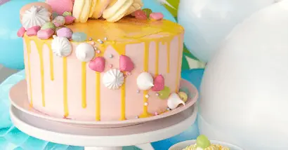 gele-taart-drip-chocolade-schuimpjes workshop-drip-taart