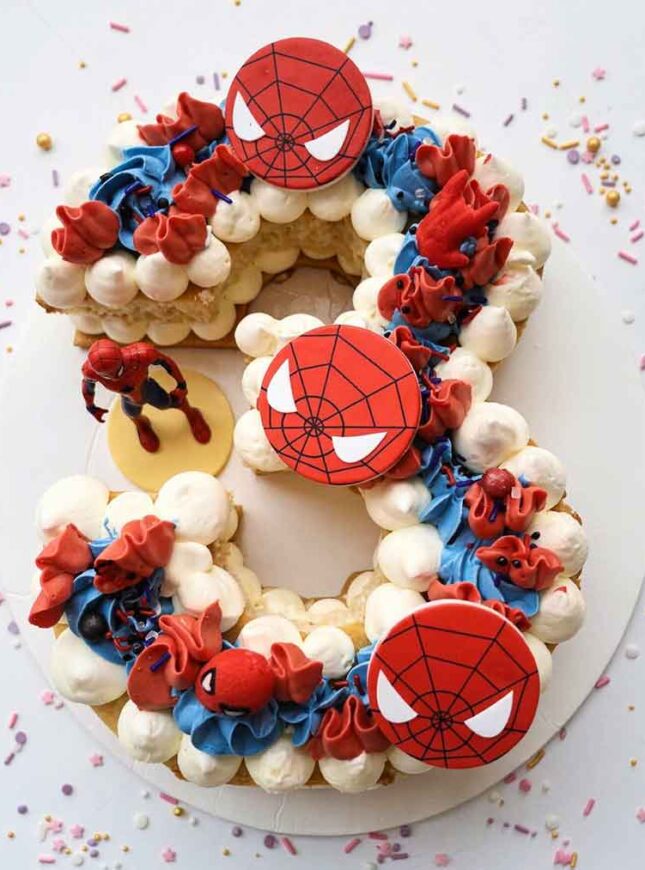 Cijfer-cookie-cake-spiderman-taart Cijfer-cookie-cake-spiderman taart