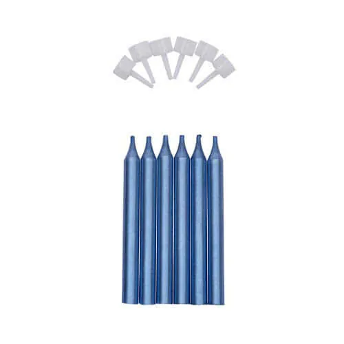 Taartkaarsjes met houders Blauw 6st.