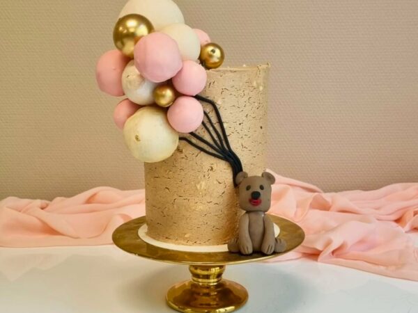 ballonnen-taart-beertje-pink-goud-beige