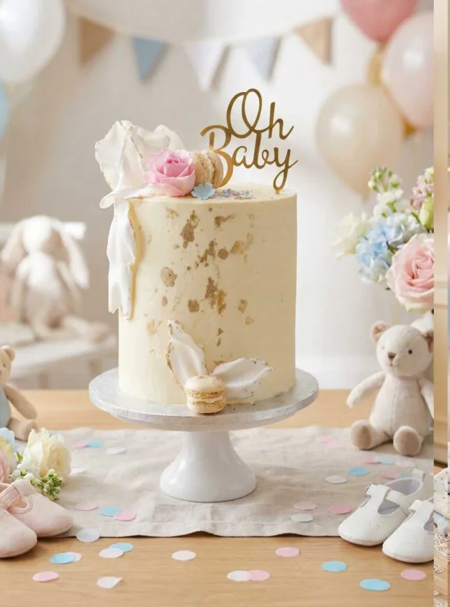 gender-reveal-taart-macarons-goud