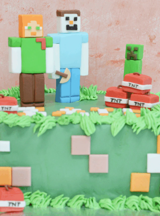 minecraft-3D-taart minecraft-taart-groen-poppetjes